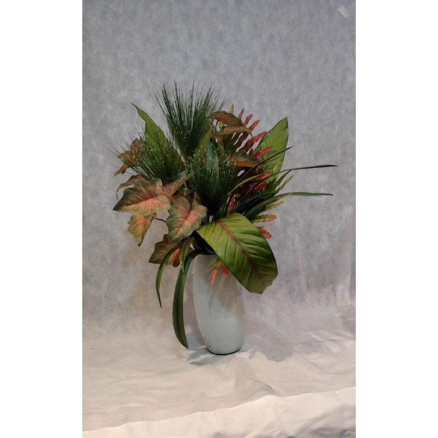 ARRANJO COM PAPIRO E FOLHAGEM ARTIFICIAIS